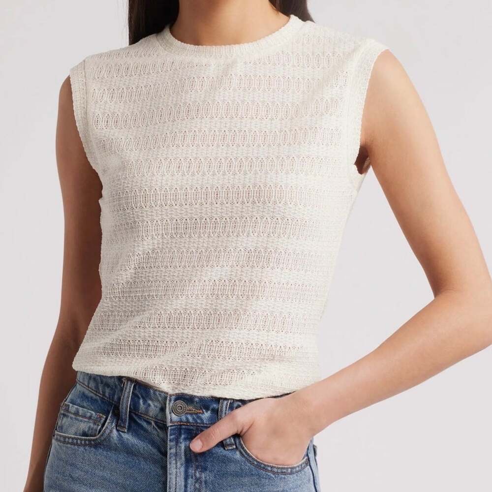 Rag & Bone Cream Medium Smocked Openwork Eyelet Stripe Sleeveless Shell Top
